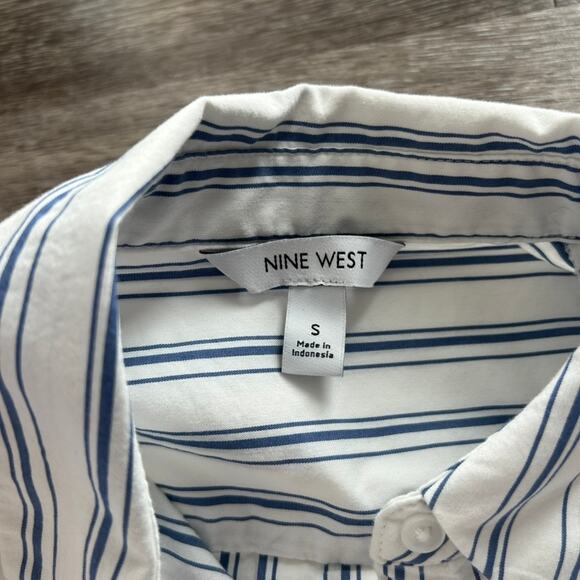 NWOT Nine West Striped Button Down Shirt Small Blue Long Sleeve Classic Work Top - Picture 12 of 12